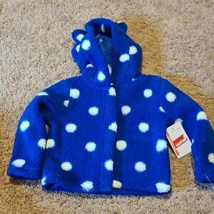 Harper Canyon blue polkadot sweater with bear ear hood